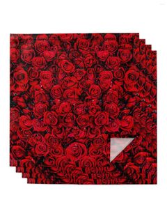 Table Napkin Red Rose Flower Wall 4/6/8pcs Napkins Restaurant Dinner Wedding Banquet Decor Cloth Supplies Party Decoration