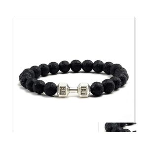 Urok bransolety lawowe bransoletka czarne koraliki wulkaniczne dla kobiet mężczyzn fitness sztanga biżuteria męska dostawa dhcwf