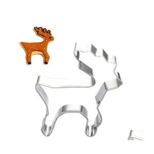 Baking Moulds Mods Creative Christmas Deer Shape Cookie Cutters Staniless Steel Diy Biscuit Mold Cake Fondant Decorating Toolsbaking Dhrx6
