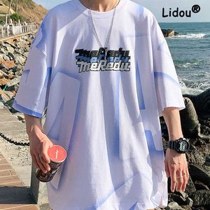 Men's T-Shirts Casual Printing Graffiti Letter Man White T-shirt High Quality Irregular New Summer Extended Section Fashion All-match Top 2022 Y2302