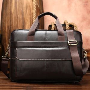 Briefcases Retro Fashion High-quality Natural Genuine Leather Men's 14-inch Briefcase Outdoor Work Office Lawyer Laptop Business Handbag