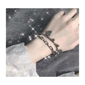 Link Chain Ladys Bracelet Fashion European And American Hip Hop Trend Street Tail Accessories Cool Love Double Link Women Jewelry 3 Dh0Kx