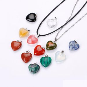 Pendant Necklaces Love Heart Natural Crystal Rose Quartz Necklace Peach Hearts Shape Chakra Healing Jewelry For Women Men Dr Dhgarden Dhloc