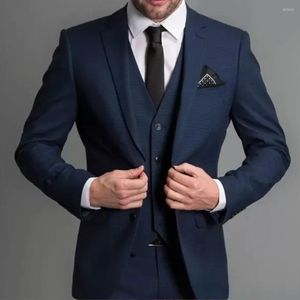 Abiti da uomo blu navy uomo slim fit con risvolto dentellato smoking da sposa set da 3 pezzi costume da uomo d'affari su misura (giacca pantaloni gilet)