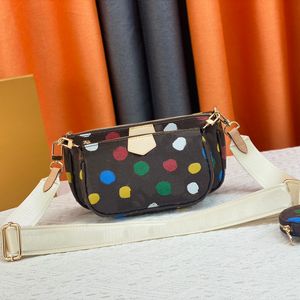 3-in-1-Tasche, mehrere Pochette, 3D-Druck mit bemalten Punkten, luxuriöse Umhängetasche, Regenbogen-Taschen, seitlicher Kofferraum, Messenger-Tasche, Handtaschen, Canvas-Leder-Geldbörse M81979, M46385, M46381