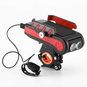 s 4 IN 1 Led Front USB Rechargeable Horn Phone Holder Bicycle 4000MAh Lamp Flashlight For Bike Light Lantern 0202