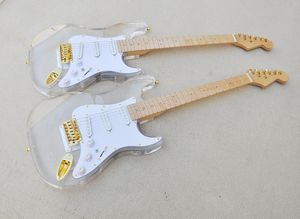 Guitarra eléctrica acrílica de 6 cuerdas con luces LED, diapasón de arce, personalizable