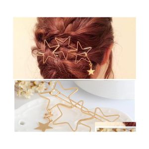 Hair Clips Barrettes Fashion Jewelry Copper Hollow Out Stars Hearts Barrette Hairpin Clip Simple Bobby Pin Lady Drop Delivery Hairj Dhwie