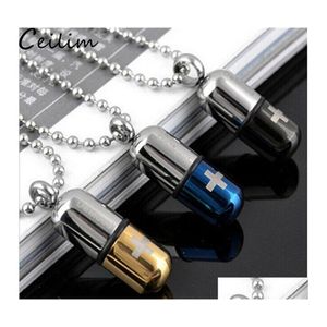 Pendant Necklaces Fashion Mens Punk Open Capse Necklace Per Bottle Pill Cross Stainless Steel Pendants Chain For Women Jewelry Creat Otn0A