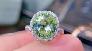 Klusterringar turmalinring fina smycken solid 18k guld natur gröna ädelstenar 7.88ct diamanter för kvinnor närvarande
