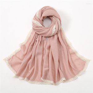Scarves Plain Wrinkle Lace Chain Thick Cotton Viscose Scarf High Quality Shawls And Wraps Pashmina Stole Bufandas Muslim Hijab 160 66Cm