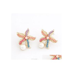 Stud Fashion Jewelry Womens Colorf Starfish Pearl Earrings Lady Cute Drop Delivery Dhokw