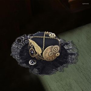 Berets Vintage Lolita Hut Steampunk Mini Top mit Gear Haarspange Tiny Bowler All-Match für Straßenschießen F3MD