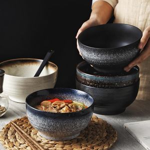 Miski 7 -calowe japońska miska ryżowa ceramiczna ramen el restauracja domowy kreatywny retro codziennie porcelanowy gwintowany zastawa stołowa CE / UE