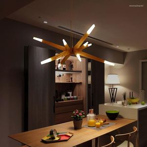 Pendant Lamps Nordic Minimalist Living Room Wooden Chandelier Creative Heterotypic Study Bar Led Hanging Light Fixtures