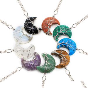 Pendant Necklaces Moon Stone Natural Gemstone Wire Style For Girls Luck Jewelry Love Wish Gift Drop Delivery Pendants Dhiqa
