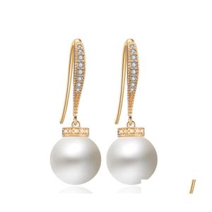 Charm Fashion Pearl Earrings Imitation Dangle Zircon Bridal Wedding Drop For Women Girls Rose Gold Color Gift Party Delivery Jewelry Otrhq