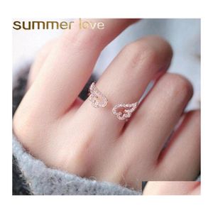 Wedding Rings Angel Wings Ring Cute Design Crystal Open For Elegant Girls Women Jewelry Gift Drop Delivery Otnk2