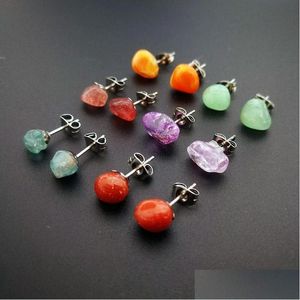 Stud Broken Stone Perlen Kristall Ohrringe Lila Weißer Quarz Amethyst Rot Ohrstecker Für Frauen Drop Lieferung Schmuck Dhgarden Dhxq1