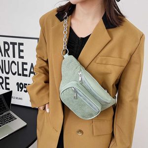Fashion Lady Waist Bag Fanny pack Corduroy Casual And Phone Pack Chain Woman Crossbody Chest s Female Belt 230202