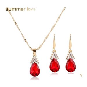 Earrings Necklace Fashion Colorf Crystal Water Drop Earring Set Gold Color Chain Necklaces For Girls Women Wedding Jewelry Sets Gi Ottkp