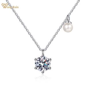 Pendant Necklaces Wong Rain 925 Sterling Silver VVS 3EX D Color Real Moissanite Diamonds Zircon Pearl Gemstone Pendent Necklace Fine Jewelry GRA G230202