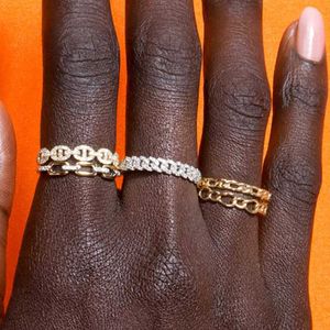 Cluster Rings Simple Cuban Link Chain Dainty Rings for Women Teens Gold Color Aesthetic Iced Out Zircon Stacking Matching Design Rings Jewelry G230202