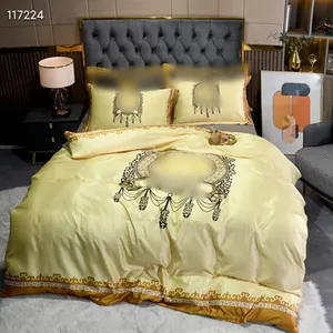 Designer de luxo Queen Bedding Conjuntos 4pcs/conjunto de ouro