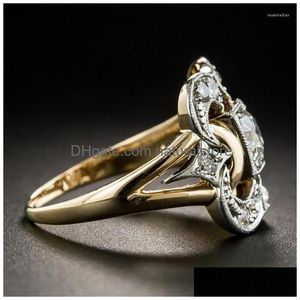 Bröllopsringar Fashion Simple Gold Color Ring Exquisite Women Inlay Zircon Charm Romantic Bride Luxury Engagement Jewelry Drop Deliver Dh1qo