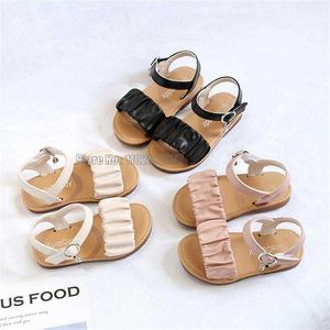 Sommar ruffles baby flickor sandaler solida mjuka barn småbarn högkvalitativ strand anti slip barn prinsessor skor 0202