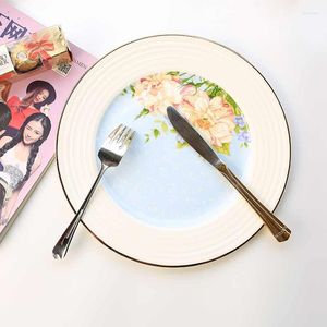 プレートウエスタンプレートセットヨーロッパの食器ラウンドステーキナイフとフォークセラミックフラットパンパスタPhnom Penh