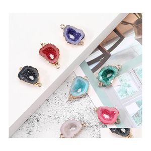 Charms Fashion Designer Resin Stone Hollow Druzy Colorf Geometric 18K Gold Pated Jewelry Making For Bracelet Necklace Drop Delivery Otyjx