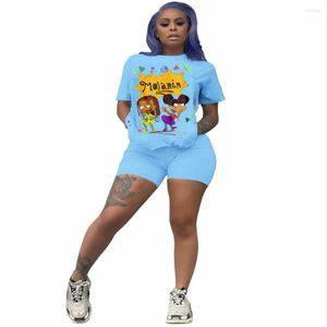 Damen Trainingsanzüge Damen Kleidung Sommer 2023 O-Ausschnitt Cartoon bedruckte T-Shirts Tops Shorts 2-teiliges Set Lässige Damen Loungewear Großhandel