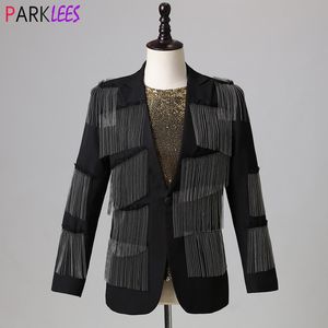 Męskie garnitury Blazers Stylowy design frędzla Blazer Kurtka Mężczyźni Spring Slim Fit One Button Stage Blazers Mens Club Party Costume Homme 230202