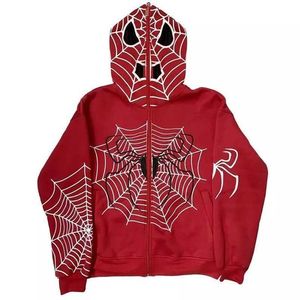 Kvinnors hoodies tröjor y2k emo kvinnor streetwear hoodie spindel web röd zip upp grunge överdimensionerade tröja gotiska harajuku män jackor kläder y2302