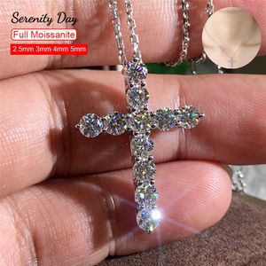 Pendant Necklaces Serenity Day 3.0mm 4mm Moissanite Necklace 925 Sterling Silver Cross Pendants Necklace for Women Engagement Bridal Fine Jewelry G230202