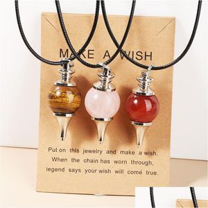 Pendant Necklaces Round Natural Stone Pendum Necklace Rose Quartz Crystal Make Wish Card Healing For Women Men Drop Delivery Dhgarden Dhiuy