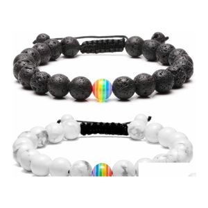Fios de mi￧angas arco -￭ris Bracelet Bracelet J￳ias Branco Uivante Black Lava Rock Breads Bracelets de difusor de ￳leo