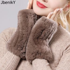 Mittens Women 100% Real Genuine Knitted Rex Rabbit Fur Winter Warm Lady Fingerless Gloves Handmade Knit Mitten 230202