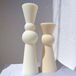 Świece rzymskie żebrowane filar świece cylindryczne estetyczne silikonowe forma geometryczna abstrakcyjna dekoracyjna paski wosk soi 230202
