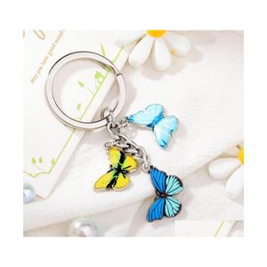 Key Rings Colorf Enamel Butterfly Keychain Insects Car Women Bag Accessories Jewelry Gifts Creative Backpack Small Pendant Accessory Dhiyg