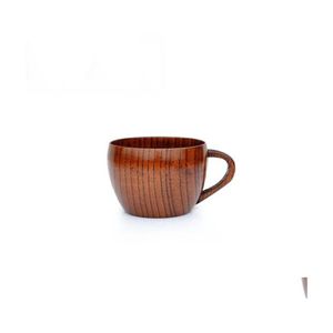 Mugs Retro Wooden Coffee Mug Cups Primitive Handmade Home Natural Wood Tea Water Cup With Handle Office Large Capacity Dh1293 Drop D Dhne2