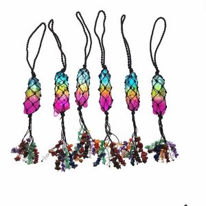 Party Favor Natural Crystal Tassel Pendant 7 Chakra Stone Rainbow Car Pendants Hand Woven Yoga Healing Decoration Accessories 22cm 9 DHVPE