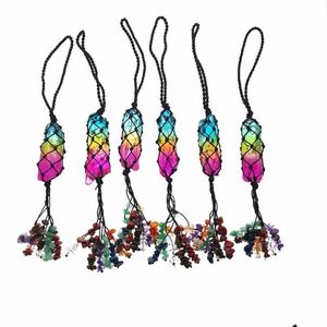 Party Favor Natural Crystal Tassel Pendant 7 Chakra Stone Rainbow Car Pendants Hand Woven Yoga Healing Decoration Accessories 22Cm 9 Dhvpe