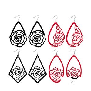 Charm Design Rose Flower Leather Earring Water Drop Dangle ￶rh￤ngen f￶r kvinnor flickor leverans smycken ot8ca