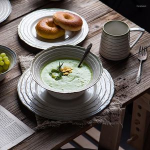 Skålar japansk retro stil korrugerad keramisk skål sallad soppa nudel hushåll ris frukt frukost kopp