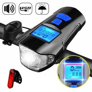 4 USB Luce Della Bicicletta Della Lampada Del Computer 6 Modalità Corno Torcia Ciclo Della Bici Tachimetro Led Luci Anteriori Ciclismo Faro 0202