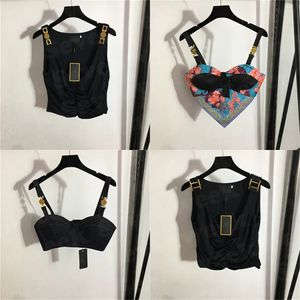 2023 Womens Designers T Shirts Bustier Underwear With Metal Badge Sexig Deep V Denim Sling Tube Tops Women Clothing Q7