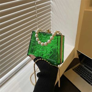 Akrylboxv￤ska kvinnliga handv￤skor lyxiga p￤rlhandtag transparent axel crossbody sac koreansk trendiga kvinnor designer purses 230202