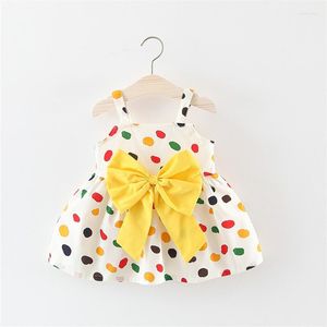 Mädchen Kleider Kleine Mädchen Kleid Sommer Mode Sling Gelb Bogen Dot Print Casual Baby Kurzen Rock Kinder Nette Kleidung Vestidos